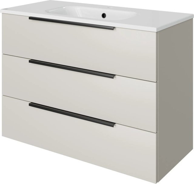 Pelipal Badmöbel-Set Quantum 07 Kaschmir Matt Select mit Mineralmarmor-Waschtisch und Waschtischunterschrank, Breite: 101 cm, Tiefe: 46 cm, Höhe: 74 cm - Bild 1