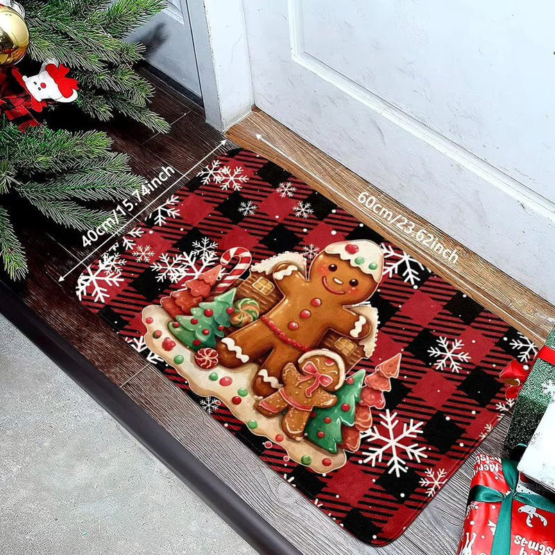 Vikama Weihnachtsteppich mit Schneeflocken und Lebkuchenmann-Muster, rutschfest, rot, für Wohnzimmer, Schlafzimmer und Küche - Bild 2