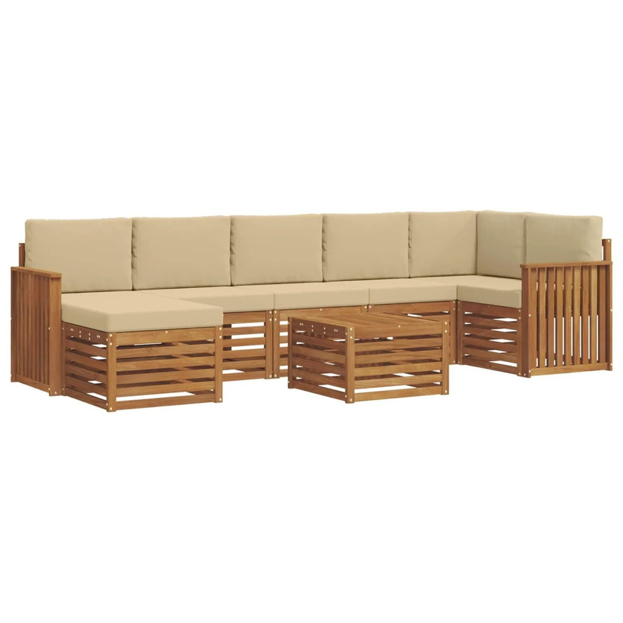 vidaXL Sofagarnitur 8-teilig L-Form aus Massivholz Akazie in Natur und Beige mit Polsterkissen - Bild 2