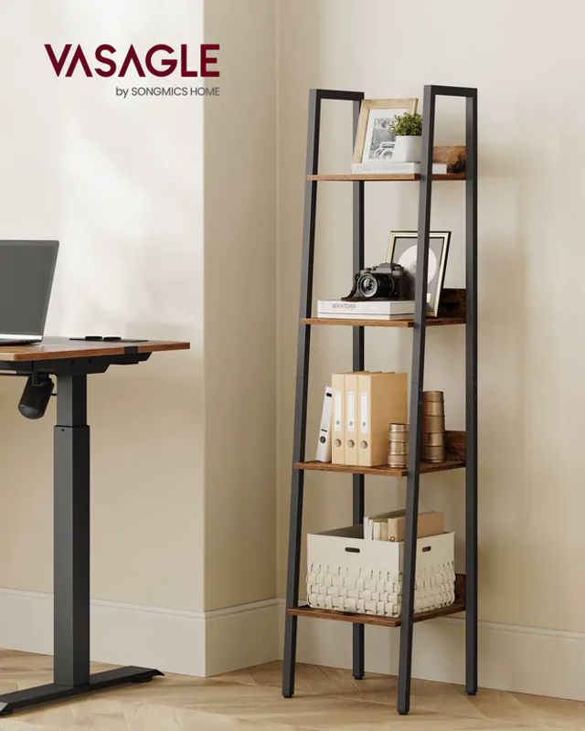 VASAGLE Leiterregal im Industrie-Design, freistehendes Bücherregal in Braun mit offener Rückseite - Bild 3
