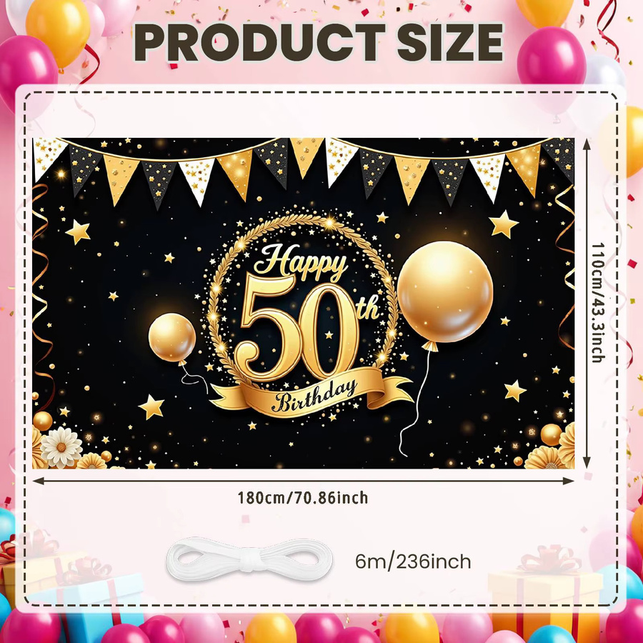 Goldenes Geburtstag Banner mit Sternen und Wimpel-Design für die Feier zum 50. Geburtstag - Bild 2