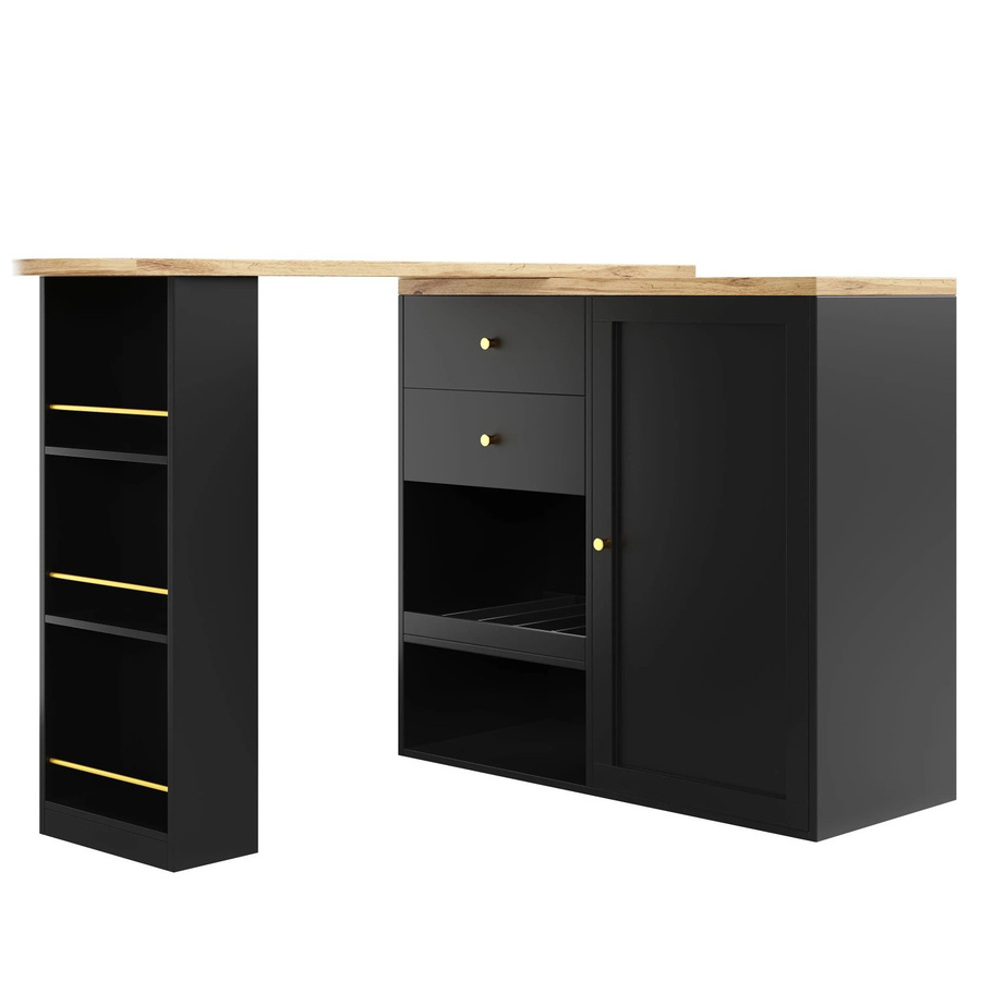 okwish Bartisch in Schwarz mit Schiebetüren, 2 Schubladen und Regalfächern, modern, B/T/H: 105 x 39 x 102 cm - Bild 2