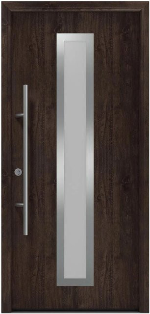 EcoStar Haustür Isopro Secur IPS 700S Eiche Dunkel mit Glaseinsatz, B: 110 cm, H: 210 cm, DIN Links, RC2 Sicherheitstür aus Stahl und Aluminium - Bild 1