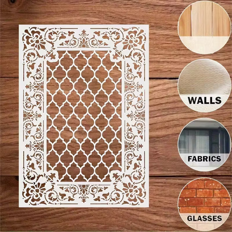 PenhuaMoban Retro-Gitter DIY Schablone für Wandmalerei und Sammelalben, Weiß, B: 29 cm, H: 21 cm - Bild 2