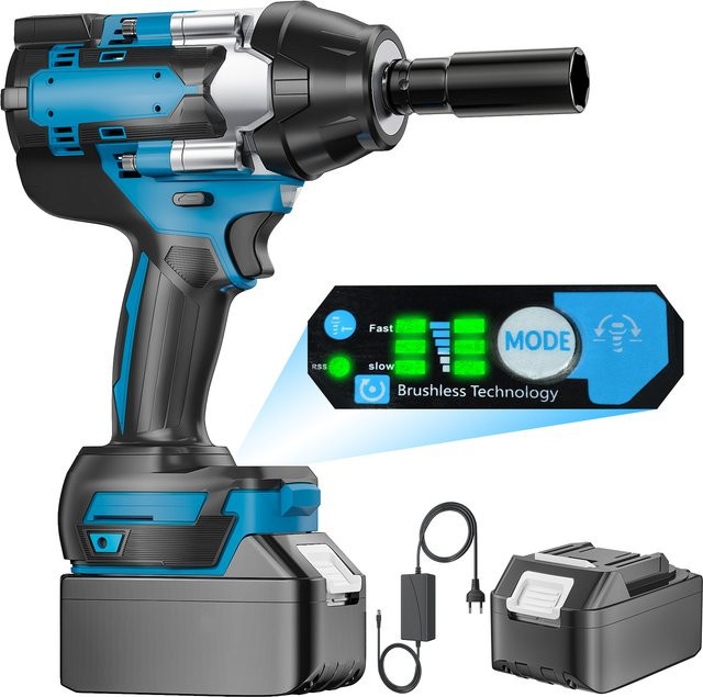 GECOFEER Bürstenloser Akku-Elektroschrauber-Satz mit 1200/1800 N·m Drehmoment, 1/2 Zoll Antrieb, Blau, inklusive Akku für Auto- und LKW-Reparaturen - Bild 1
