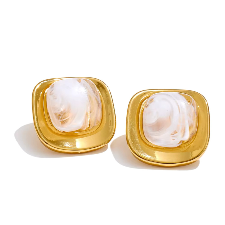 Yhpup Ohrstecker Edelstahl, 18K Gold PVD überzogen, Weiß Grün, Quadrat - Bild 3
