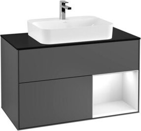 V&B Waschtischunterschrank Finion 100 mit Wandbeleuchtung, Anthrazit lackiert, B/T/H: 100 x 50,1 x 50,1 cm - Bild 1