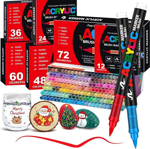 72 Farben Acrylmarker Set mit Pinselspitze für DIY Handwerk auf Holz, Stein und Leinwand, Mehrfarbig - Bild 1