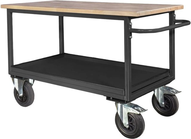 PROREGAL Mobile Werkbank mit 2 Etagen und Schiebegriff, Buchenplatte, Anthrazit, H x B x T: 82,7 x 130 x 60 cm - Bild 1