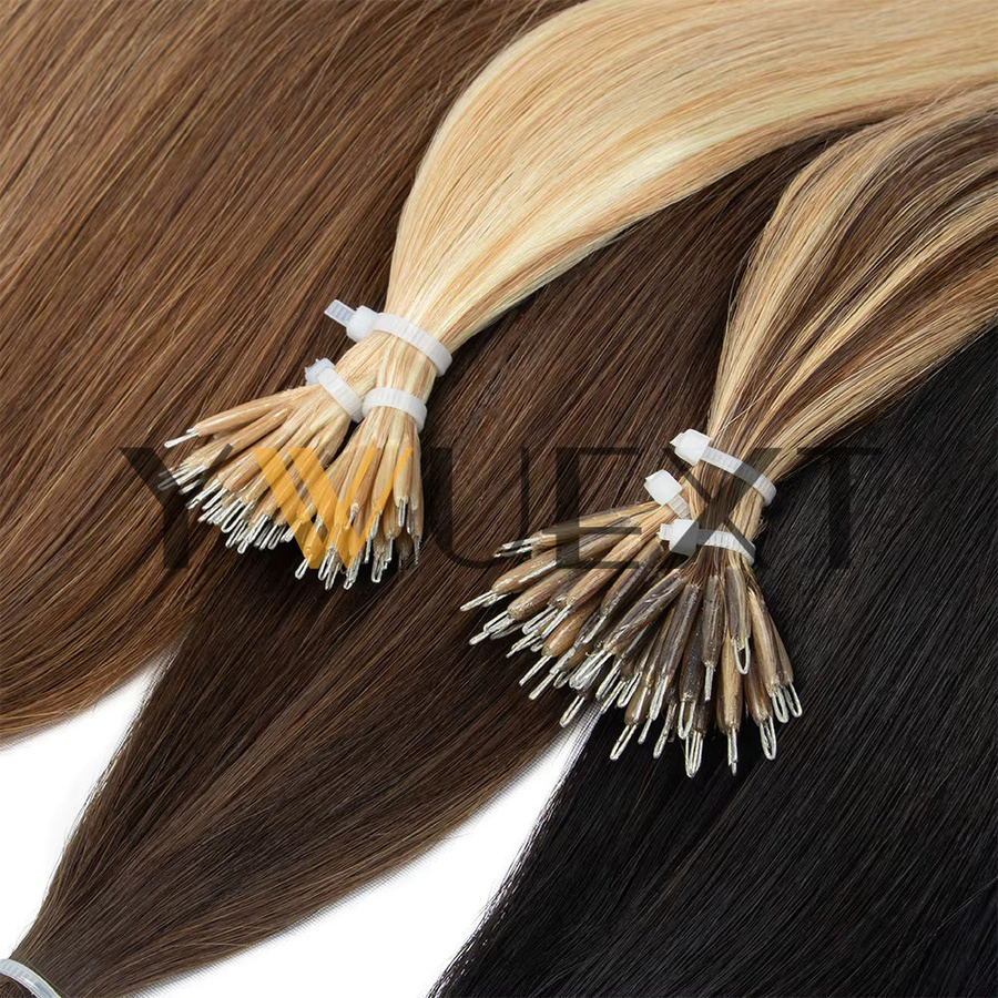 YWUEXT Micro Ring Haarverlängerungen Echthaar Glatt, 30g, 50 Stück, Damen - Bild 2