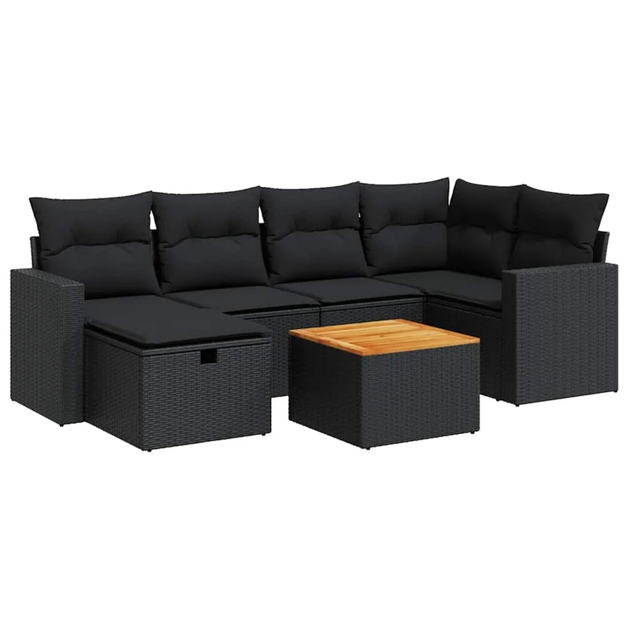 vidaXL 7-tlg. Garten-Sitzgruppe in L-Form mit Kissen, Schwarz, aus Akazienholz und pulverbeschichtetem Stahl - Bild 2