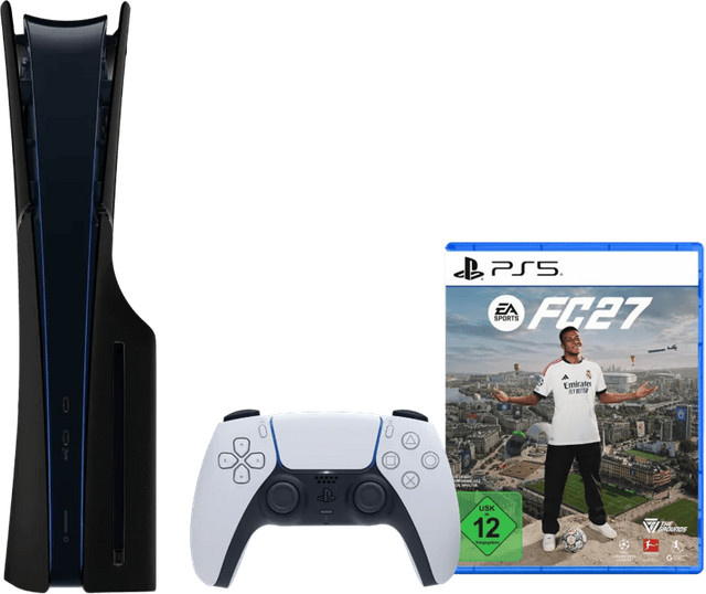 Sony PlayStation 5 Slim mit Laufwerk, FC 27 und schwarzen Covern - Bild 1