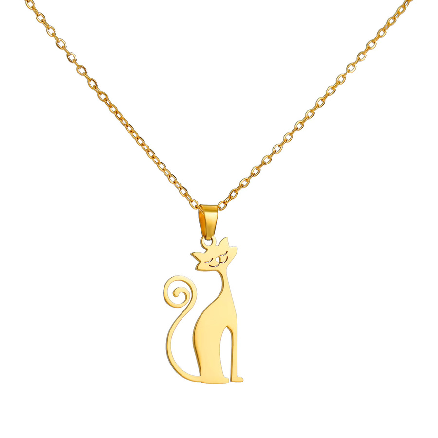 lemegeton Halskette mit Katzen-Anhänger, Edelstahl, Gold, Unisex - Bild 5
