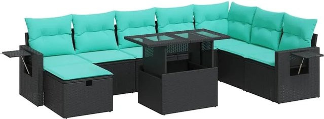 vidaXL 9-teilige Garten-Sofagarnitur aus Poly-Rattan und Akazie in Grau und Schwarz mit Kissen und Glastisch - Bild 1