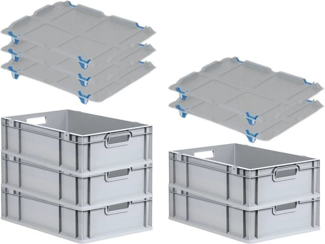 PROREGAL SuperSparSet 5x Eurobox NextGen Grip mit Auflagedeckel in Grau, 34 Liter, H x B x T: 17 x 40 x 60 cm - Bild 1