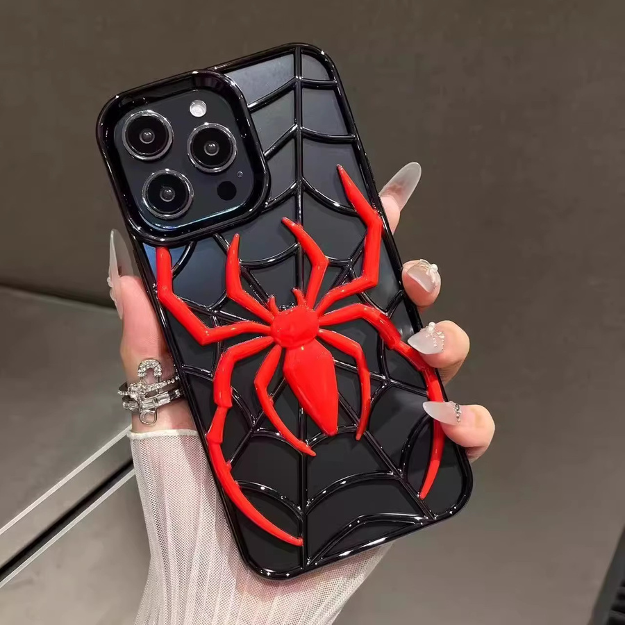 Lustige 3D-Hohlspinnen-Schutzhülle aus weichem TPU für Apple iPhone 12 bis iPhone 17 Pro Max in Schwarz oder Rot - Bild 2