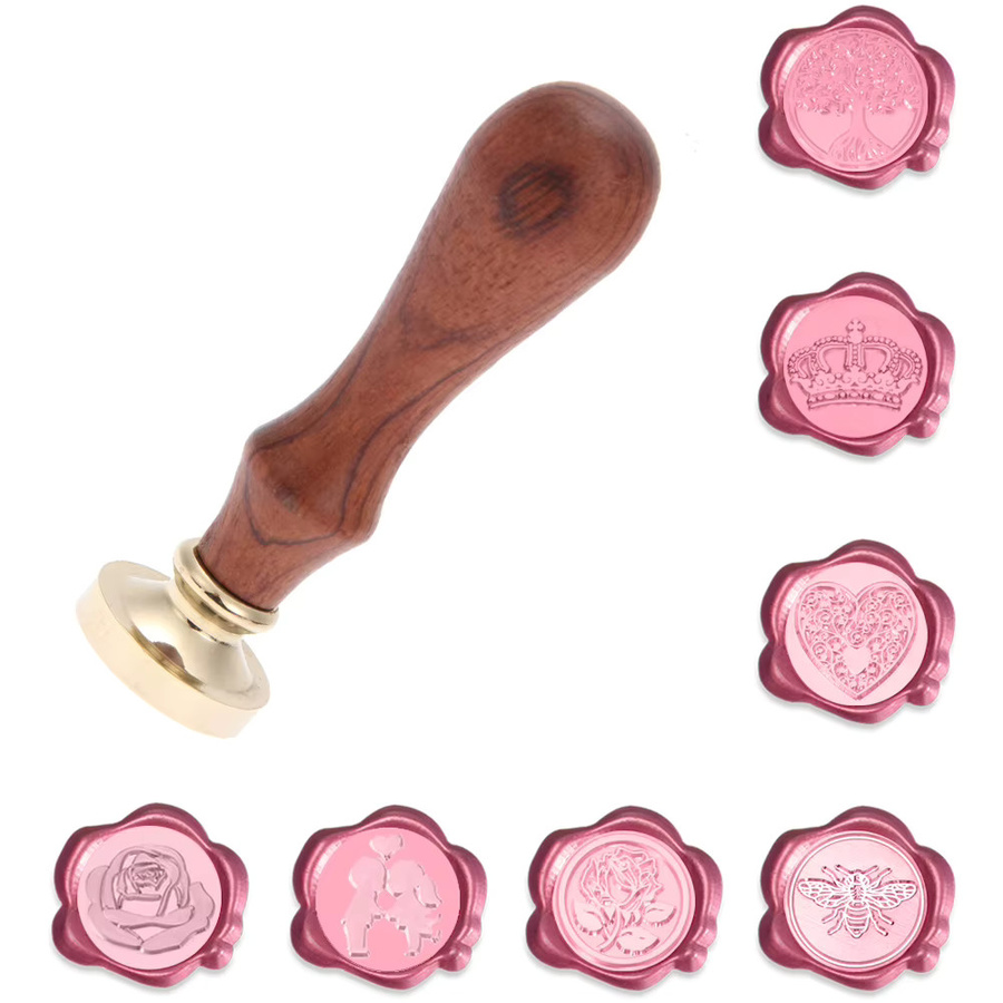 Shunmaii Retro Wachssiegelstempel aus vergoldetem Messing und Holz für DIY Umschläge und Post-Dekoration in Gold - Bild 1