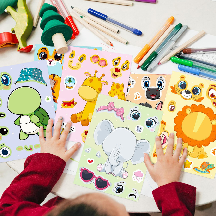Yiran Toy Kinder Cartoon Tier Aufkleber Set mit 6 Bögen in Mehrfarbig zur Dekoration von Notizbüchern, Telefonen und Laptops - Bild 2