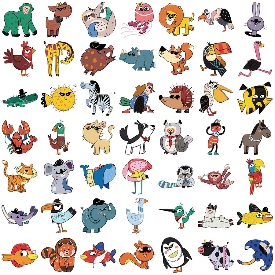 50 Stück transparente Cartoon-Tier-Aufkleber aus wasserfestem PET für Scrapbook und Bastelarbeiten von RecordingYourLife Store in Multicolour - Bild 2