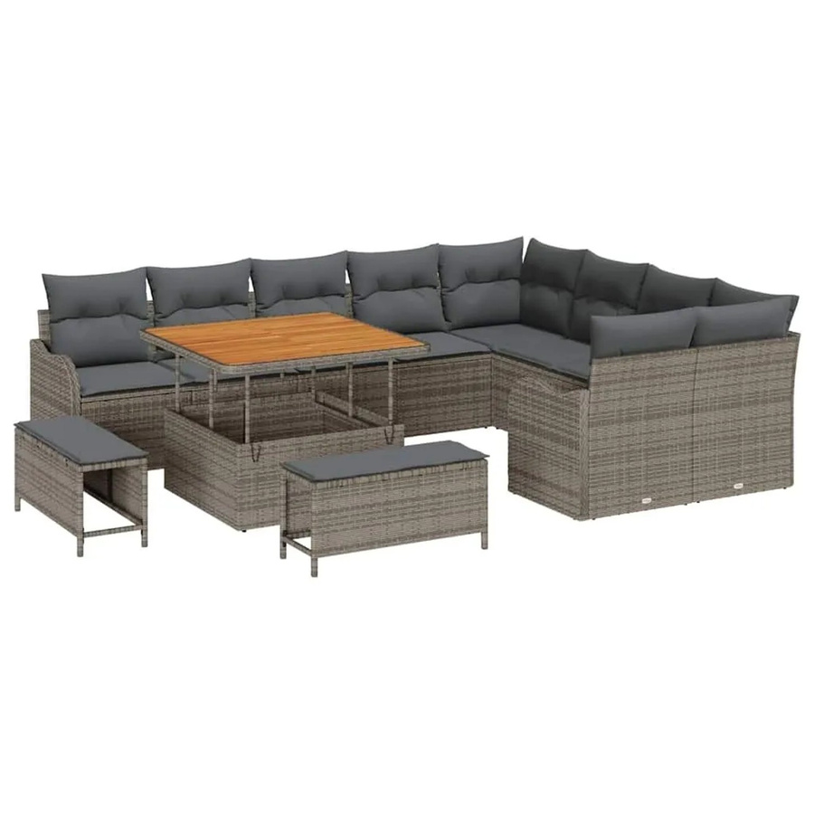 vidaXL Garten-Sofa-Set 12-tlg. in Grau mit Kissen und Stauraumfunktion - Bild 2