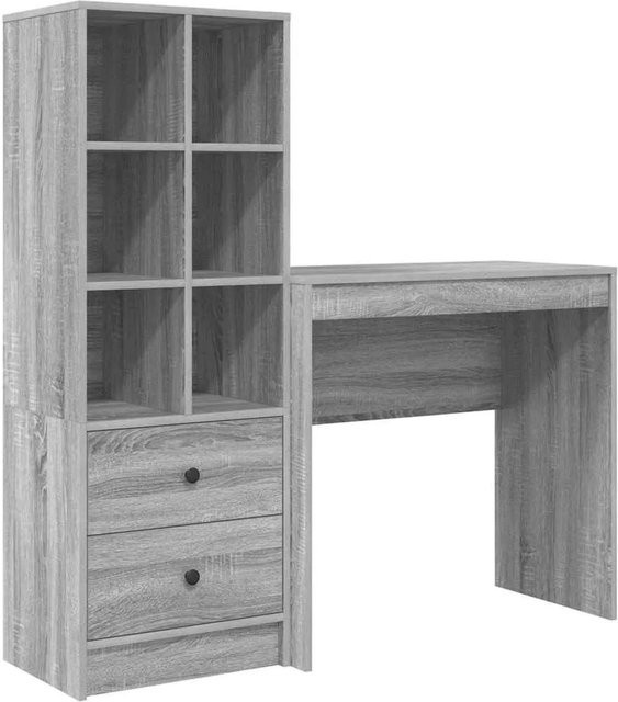 vidaXL Schreibtisch und Hochboard Set in Grau und Braun, modernes Büro-Set aus Holzwerkstoff, B/T/H: 127,0 x 40,0 x 125,5 cm - Bild 1