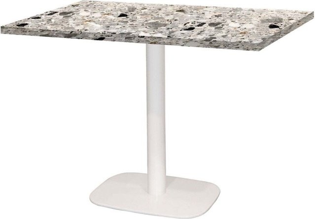 RestooTab Tisch Round rechteckig mit Stein-Dekor, Platte grau/terrazzo und weißem Gestell, B: 70 cm, T: 120 cm, H: 75 cm - Bild 1