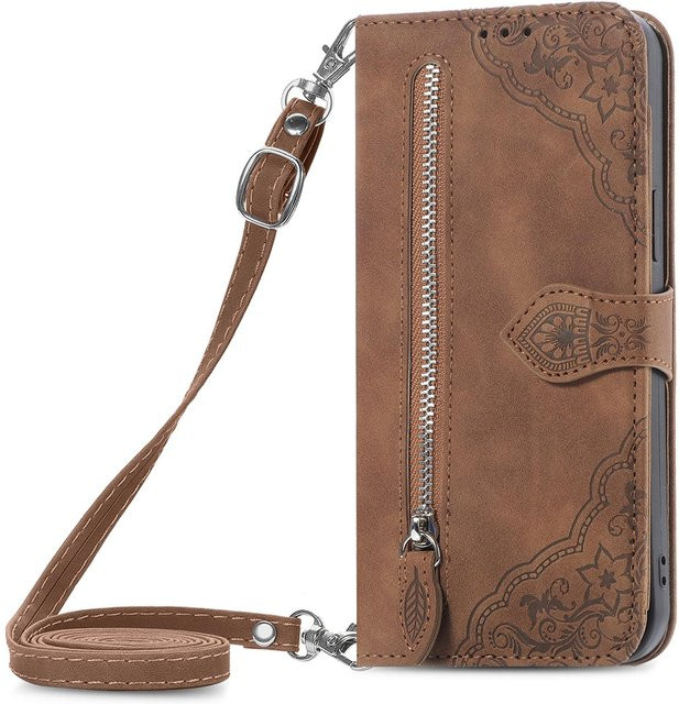 Xiaomi Leder-Brieftasche mit Reißverschluss als Flip-Hülle für Redmi Note 12 Pro 11 10 9 Serie, Farbe: Kaffeebraun - Bild 1