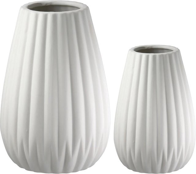 Gilde 2er Set Vasen Piega aus Porzellan Weiß Höhe: 17 cm, Durchmesser: 10,5 cm - Bild 1