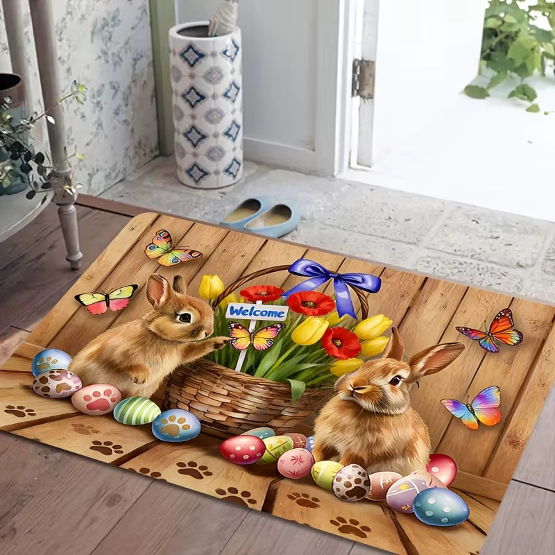 VIKAMA Fußmatte mit Osterhasen- und Ei-Motiv, rutschfester und waschbarer Eingangsteppich in Multicolour, B/T: 60 x 40 cm - Bild 4