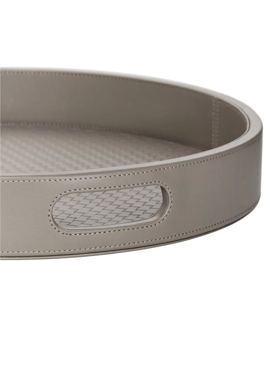 JOOP! Rundes Tablett aus Glas und Leder in Grau mit geometrischem Design und seitlichen Griffen - Bild 2