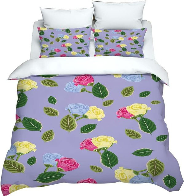 JMG Household Supplies Bettwäsche Set für Kinder mit Blumen und Blättern, Mädchen Cartoon Tropische Pflanzen, Mikrofaser, Mehrfarbig, B/H: 90 x 200 cm - Bild 1