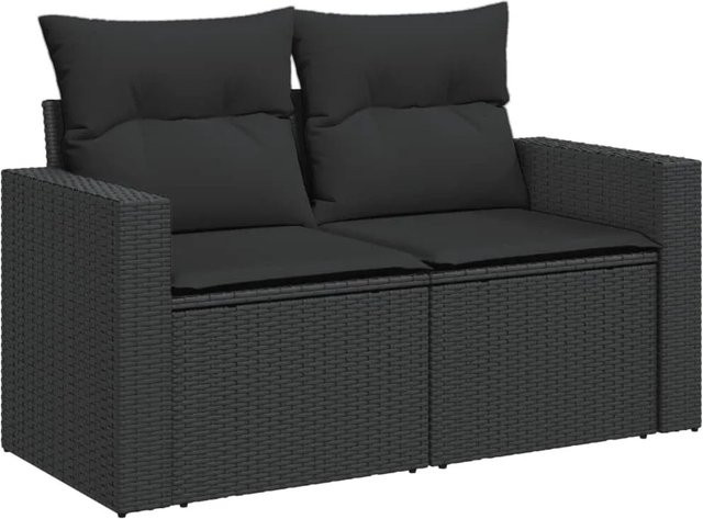 vidaXL Gartensofa 2-Sitzer aus Polyrattan mit Kissen in Schwarz - Bild 1