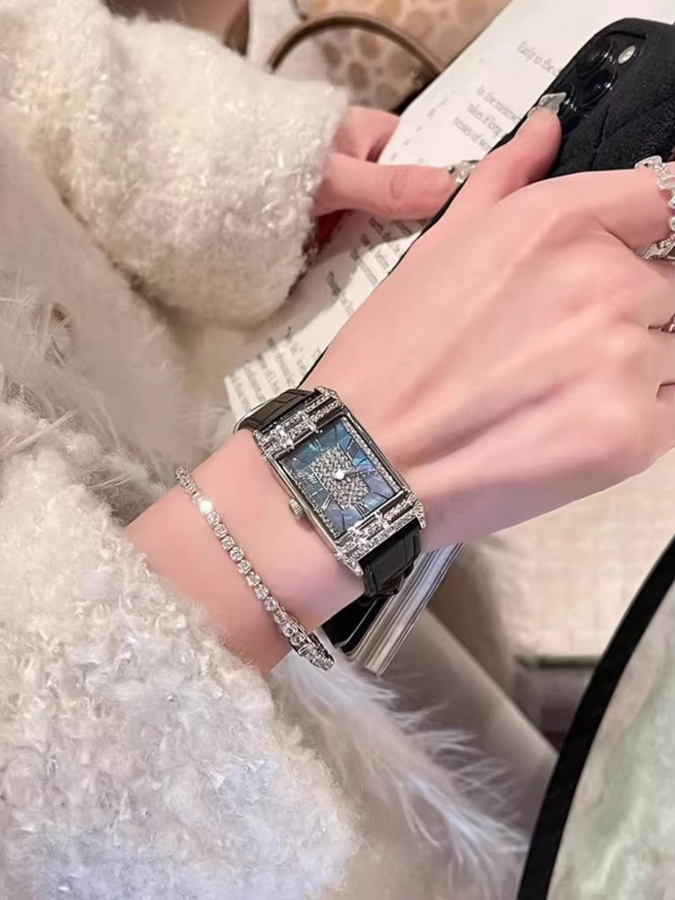 Home Idea Armbanduhr, Rechteckig, Quarz, Leder, Grün, Diamantbesetzt, Damen - Bild 1