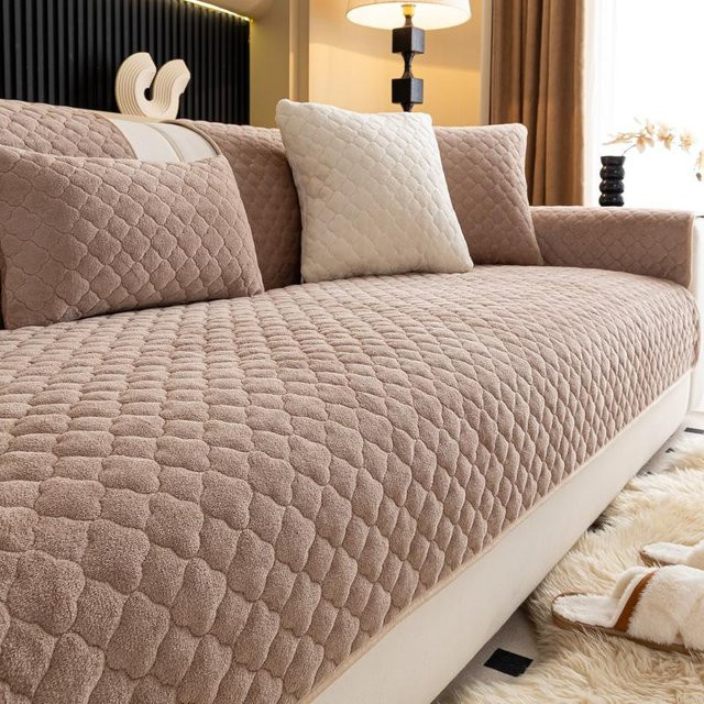 HOMEMOTION Plüsch Sofamatte Nordisch Einfarbig in Kamelfarben, Rutschfeste Sofadecke aus Mikrofaser, B/T: 70 x 120 cm - Bild 1