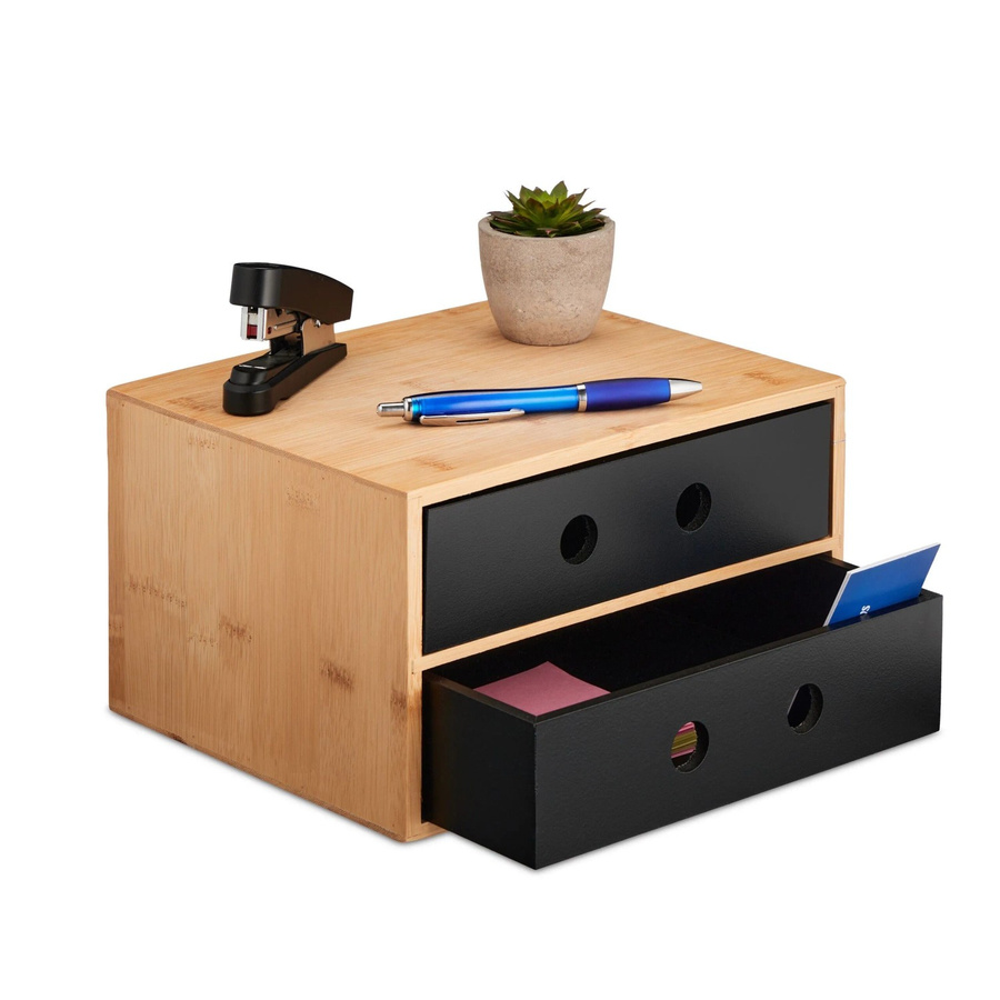 Relaxdays Schreibtisch Organizer aus Bambus in Natur mit 2 Schubladen, B/T/H: 25 x 15 x 20 cm - Bild 2