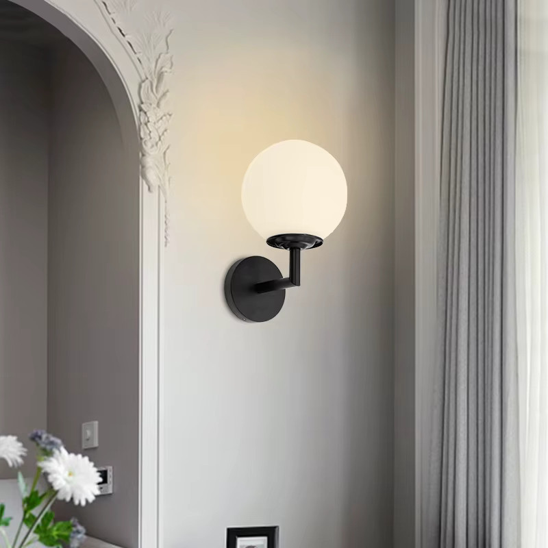 OSABO LED Wandleuchte im nordischen modernen Design mit PVC-Kugel für Schlafzimmer, Badezimmer und Treppen in Schwarz oder Weiß - Bild 4