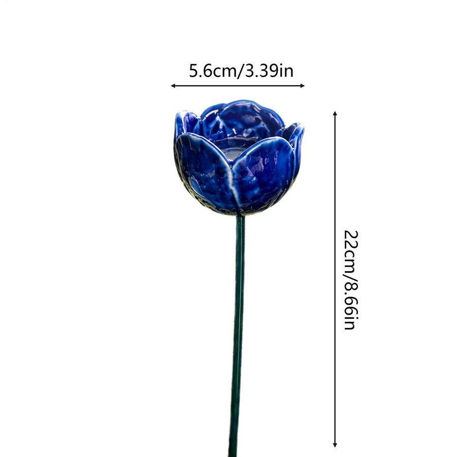4-teilige Bienen-Wasserstation aus Keramik in Blau mit floralem Design als Gartendekoration für Schmetterlinge und Kolibris - Bild 6