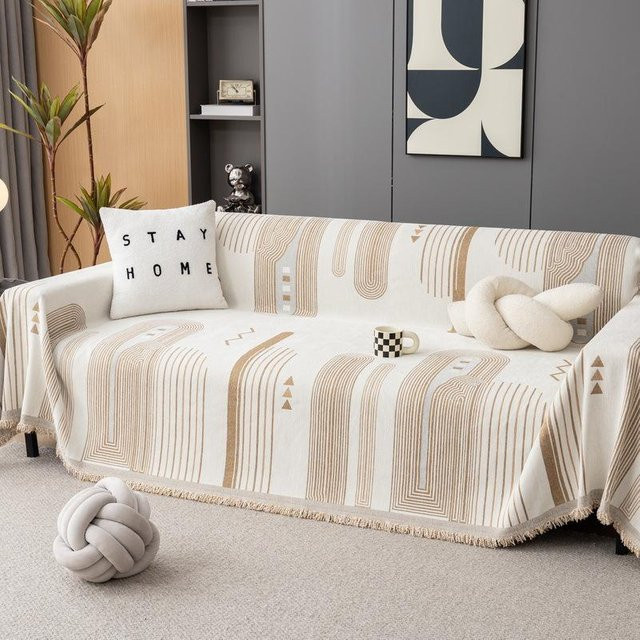Universelles Sofatuch aus Chenille von Super Six, staubdichter Sofabezug mit geometrischem Muster, Anti-Katzenkratzer-Schutz, B/B: 180 x 130 cm - Bild 1