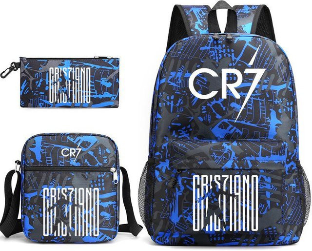 C Ronaldo Schultaschen-Set aus Canvas in Blau bestehend aus Rucksack, Umhängetasche und Federmäppchen - Bild 1