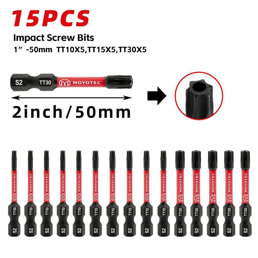 15-teiliges magnetisches Schraubendreher-Bit-Set aus rostfreiem S2-Stahl, schlagfest und wasserdicht, Länge: 50 mm, Typen: Tt10, Tt15, Tt30 - Bild 3