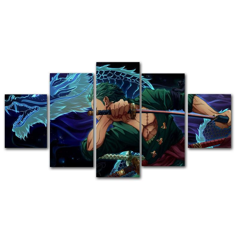 5-teiliges Leinwand-Kunstset mit japanischen Animationsdrucken von Roronoa Zoro in Multicolor, moderne Wandbilder für dein Wohnzimmer, B/H: 40 x 60 cm (2 Stück), 40 x 80 cm (2 Stück) und 40 x 100 cm (1 Stück) - Bild 3