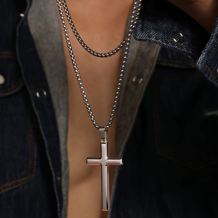 INGCHAU Halskette, Edelstahl, Silber, Herren, Jesus Kreuz - Bild 2