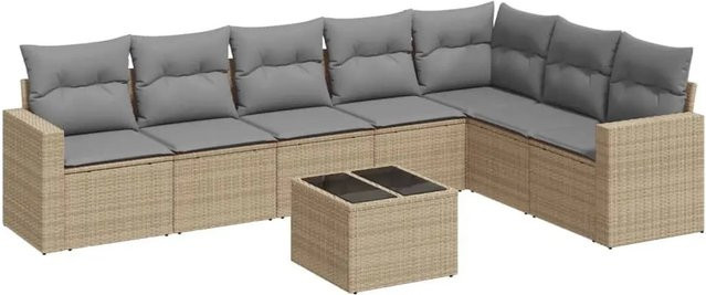 vidaXL 8-teilige Garten-Sofagarnitur aus Polyrattan mit Kissen in Beige - Bild 1