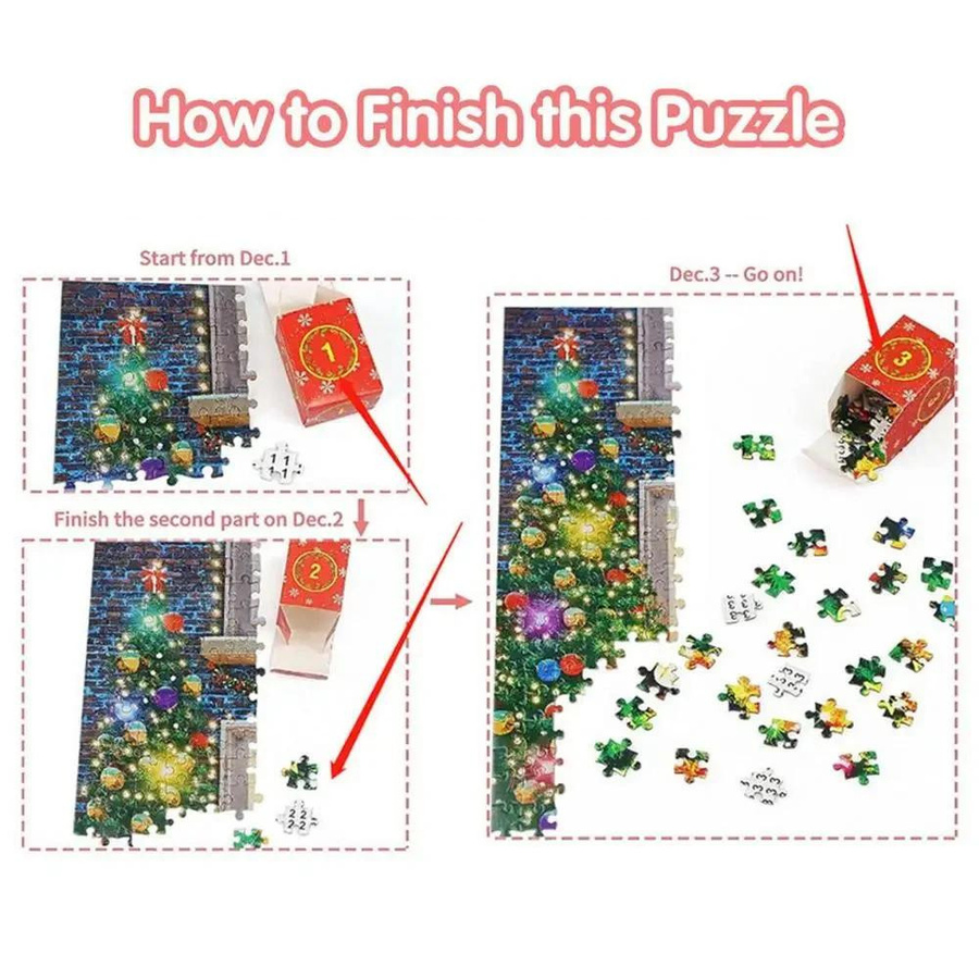 Yiran toy Puzzle Frohe Weihnachten Adventskalender 1.008 Teile ab 3 Jahren - Bild 3