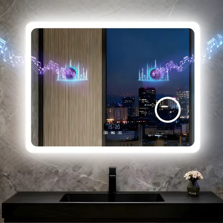 LED-Bluetooth-Badezimmerspiegel mit Antibeschlag und 3-Farben-Speicherlicht, rechteckig, Weiß - Bild 4