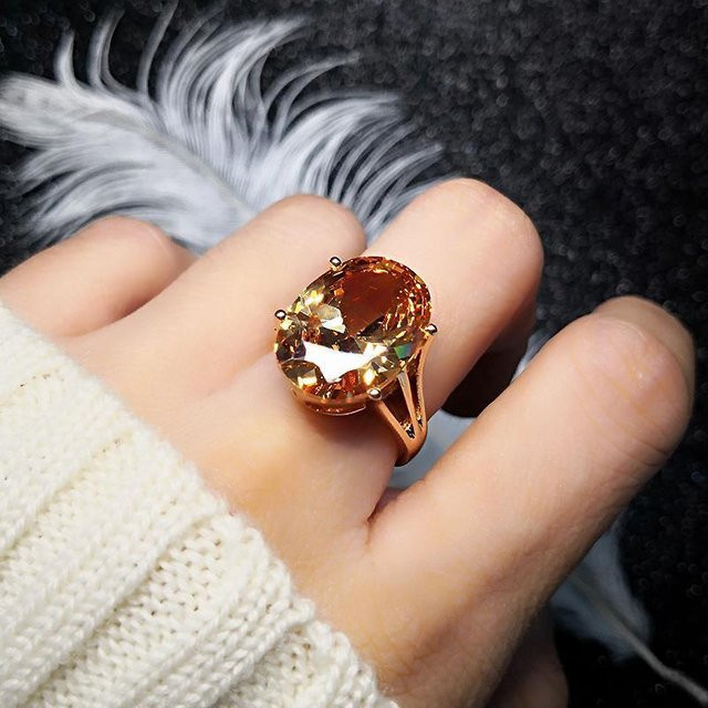 YIRAN Jewelry Citrinring, Messing, Zirkonia, Kristall, Damen, Gold - Bild 1