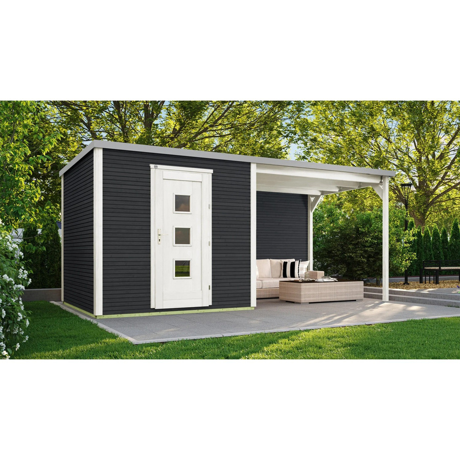 WEKA Holz-Gartenhaus wekaLine 413 B mit Flachdach und Vordach in Anthrazit, B/H/T: 546 x 244 x 250 cm - Bild 2