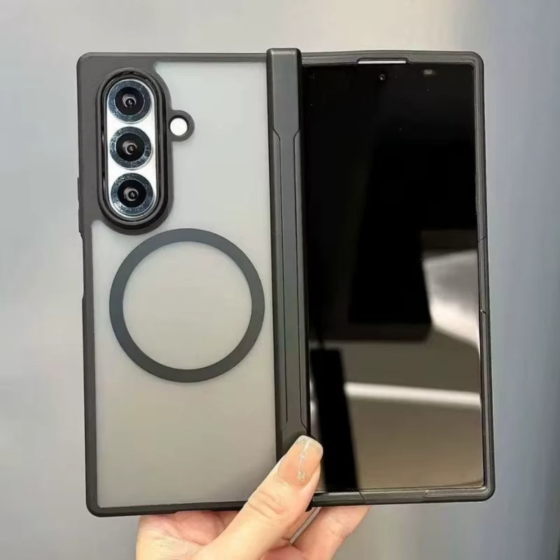 MagSafe Handyhülle mit Scharnierschutz für Samsung Galaxy Z Fold 8 7 6 5 4, transparente und schwarze Schutzhülle mit Magnetfunktion und mattem Finish - Bild 2