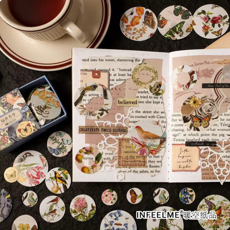 100 Stück runde botanische Aufkleber im Vintage-Garten-Design, mehrfarbig, aus Papier für deine handgemachten Karten - Bild 2
