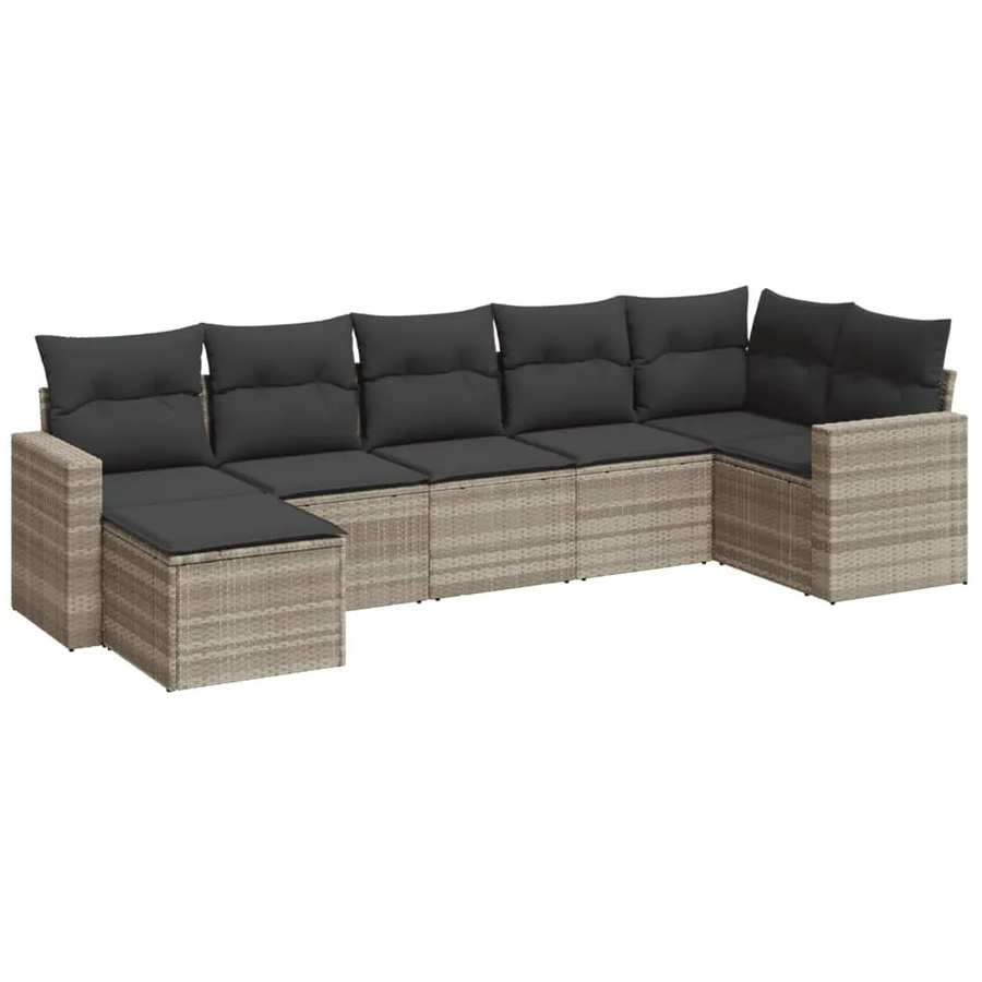 vidaXL 7-teilige Garten-Sofagarnitur in L-Form aus Polyrattan mit Kissen in Hellgrau - Bild 2